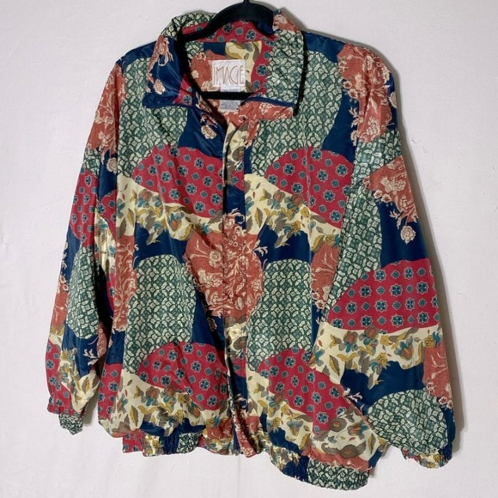 Vintage 90s Image Multi Print Oversized Lightweight Zip Front Bomber Jacket